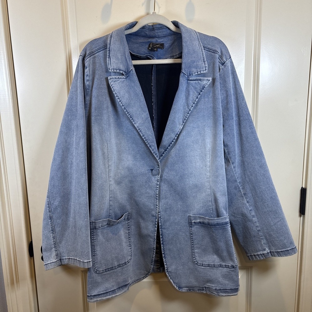 DG2 by Diane Gilman Women's Y2K Denim Light Blue Blazer Jacket Size 2X